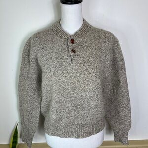VTG American Eagle Sweater Gray Henley Knit Wool 80s 90s Grandpacore USA Made